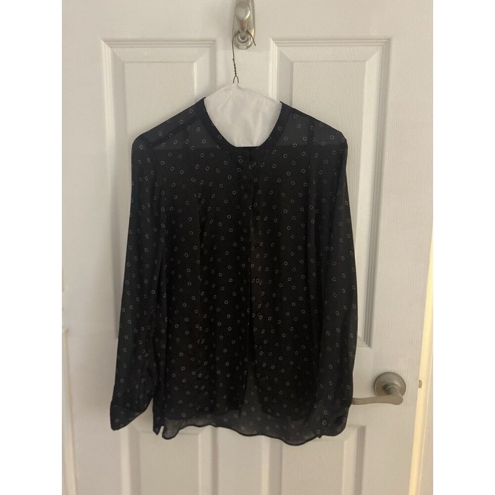 3/$15 SALE - Ann Taylor Factory Black Sheer Blouse Tunic Polka Dot Size M Petite